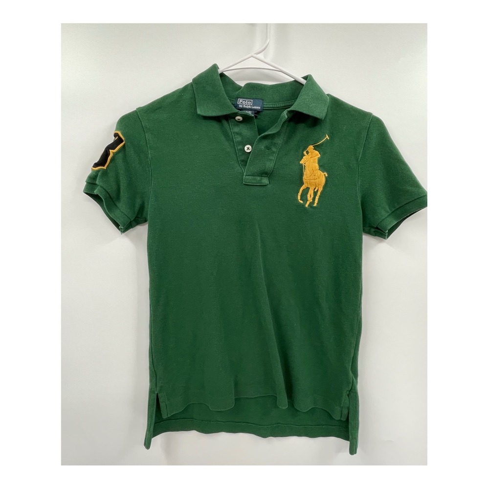 Polo Ralph Lauren Size S 8 Polo Shirt Boys Green Big Pony Embroidered Cotton